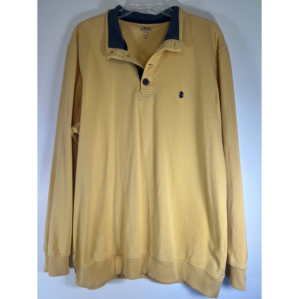 IZOD Saltwater Relaxed Fit Men's‎ L/G Yellow Long Sleeve Button Neck Polo Shirt